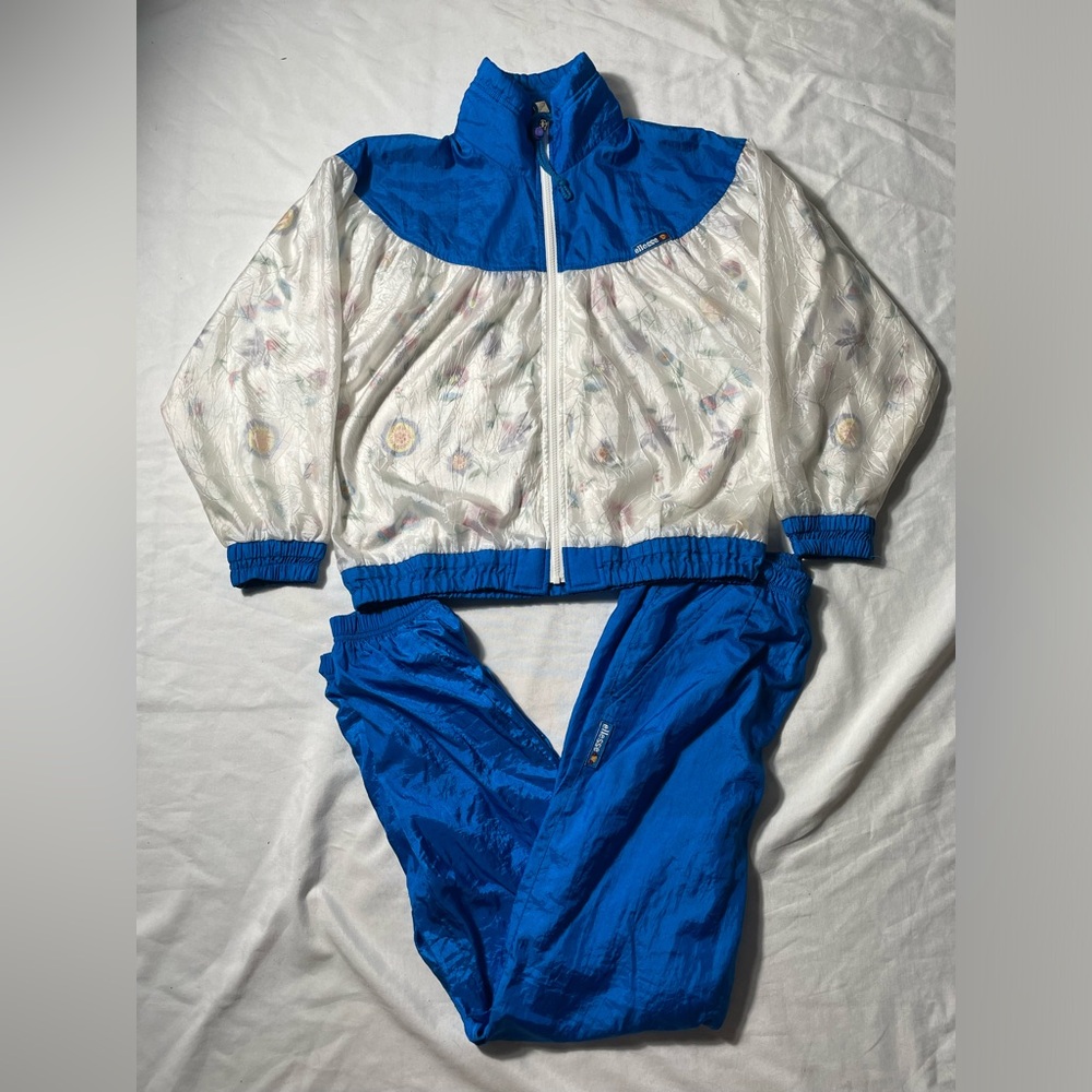 VTG 90s Ellesse Nylon 2 Piece floral Tracksuit Tennis Jacket and pants women’s S